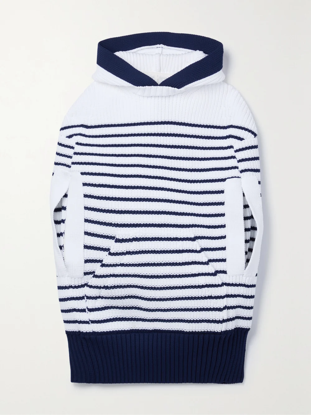 Sacai Hooded Striped Ribbed-knit Cape in off-white
