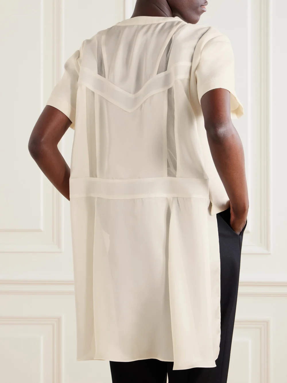 Back view of the Sacai Layered Canvas and Chiffon T-shirt