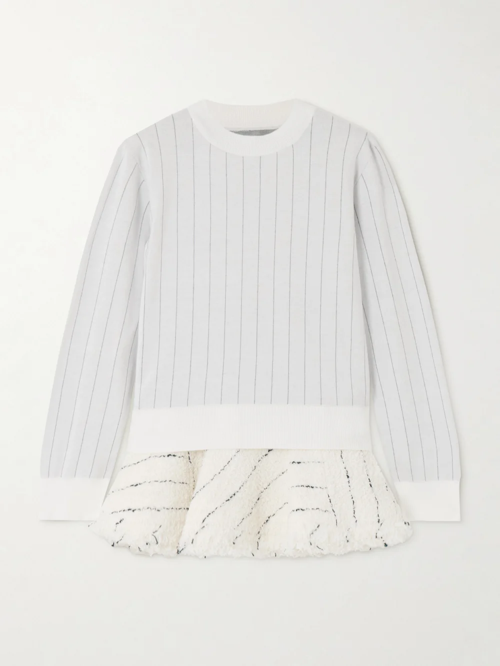 Sacai Layered Striped Cotton and Bouclé-tweed Sweater in gray