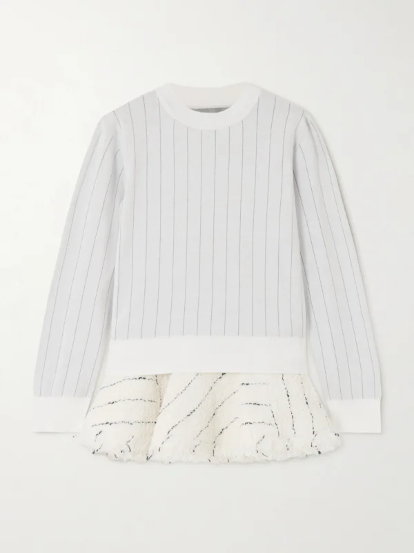 Sacai Layered Striped Cotton and Bouclé-tweed Sweater