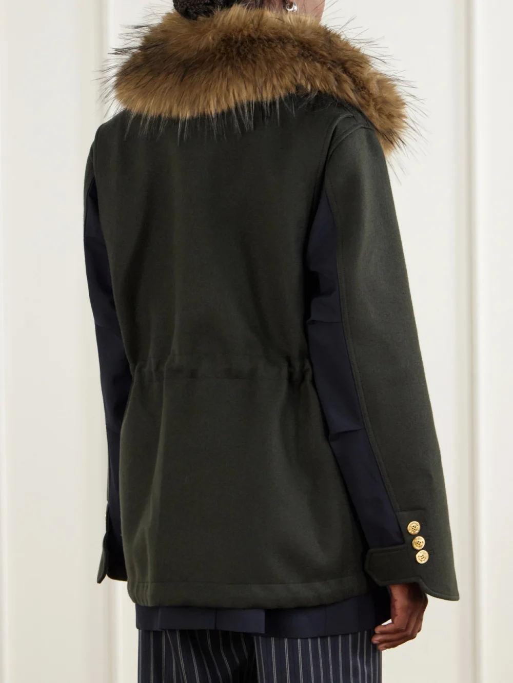Back view of the Sacai Layered Wool Coat