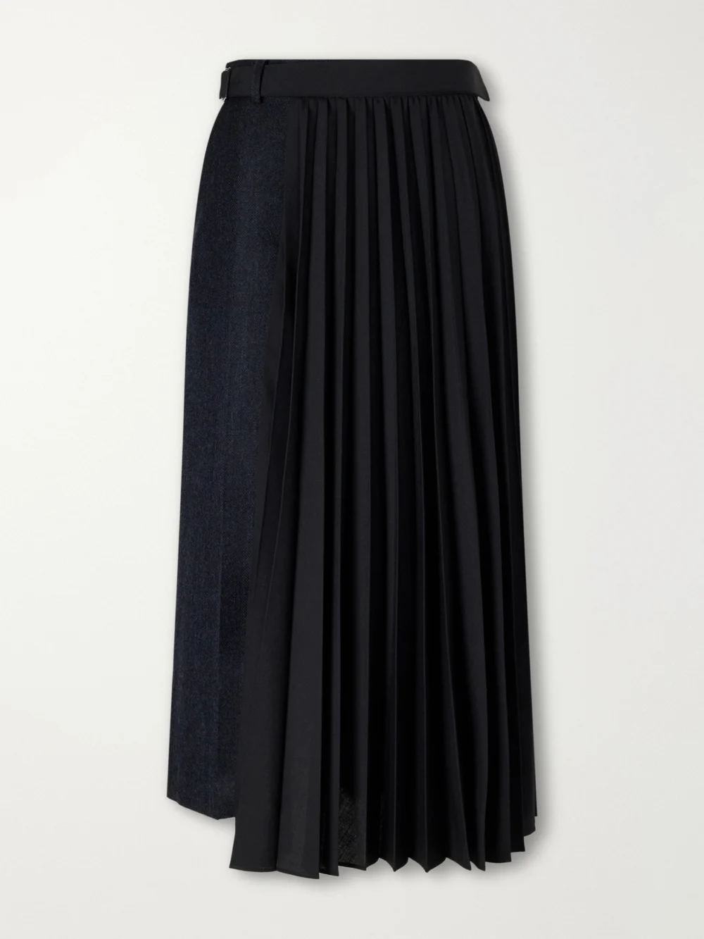 Sacai Pleated Herringbone Wool-blend Midi Skirt in black