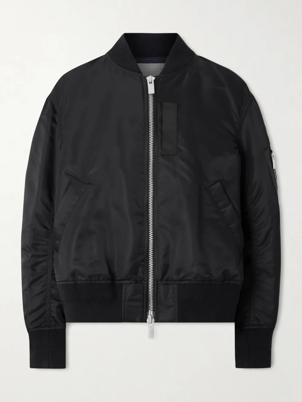 Sacai Pleated Padded Shell Bomber Jacket in black