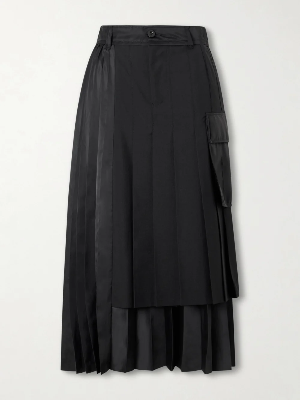 Sacai Pleated Twill and Shell Midi Skirt in black