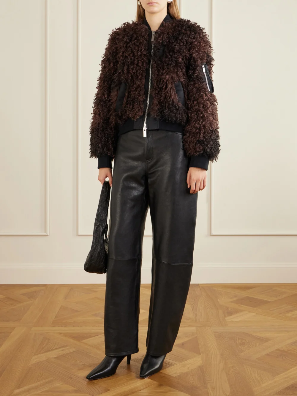Sacai Plush Bomber Jacket, worn by a model
