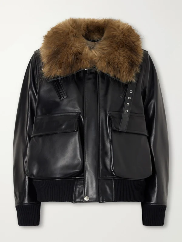 Sacai Plush-trimmed Leather Jacket