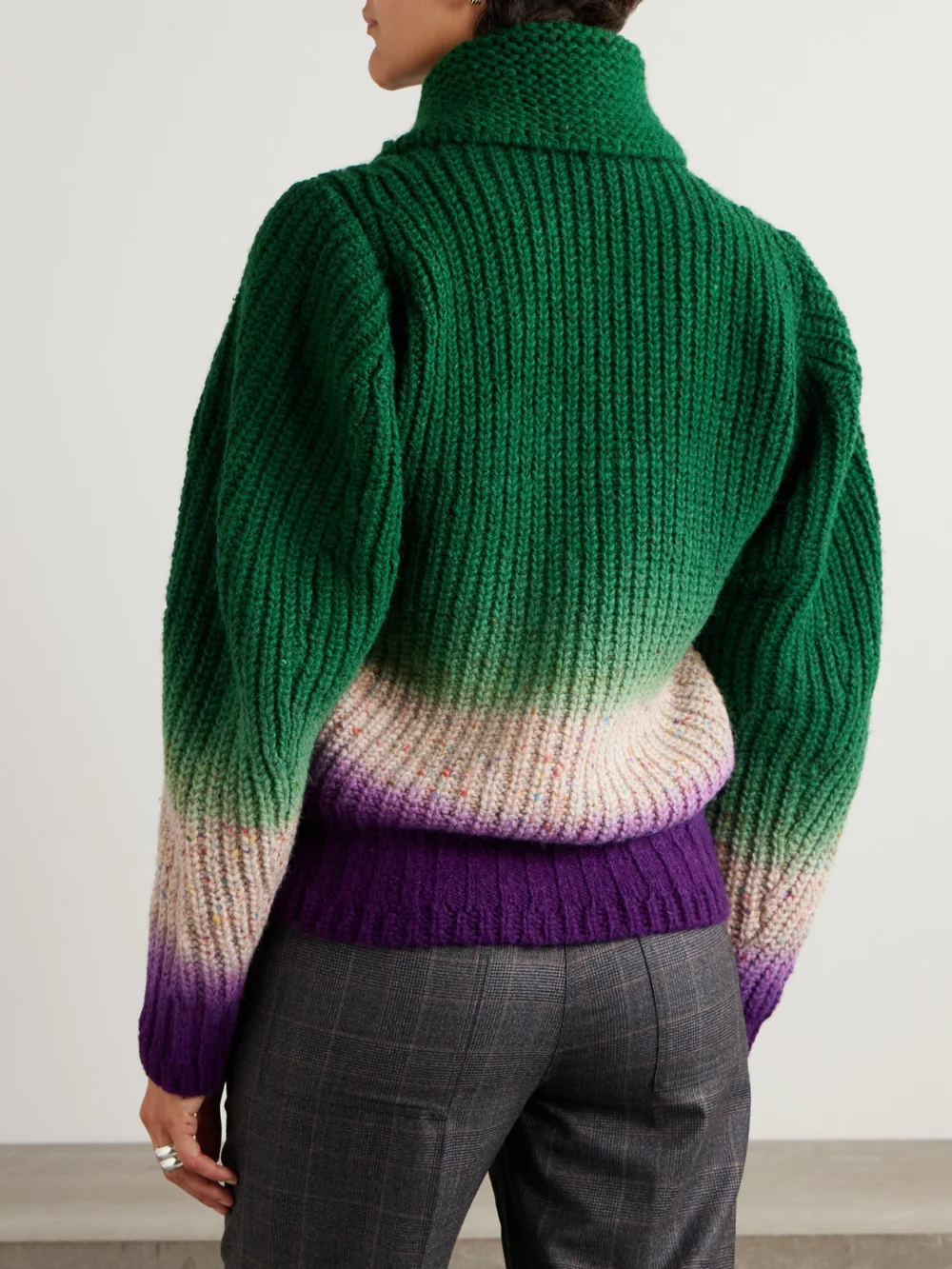 Back view of the Sacai Ribbed Garment-dyed Wool Cardigan