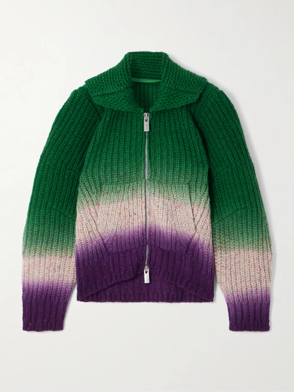 Sacai Ribbed Garment-dyed Wool Cardigan in green