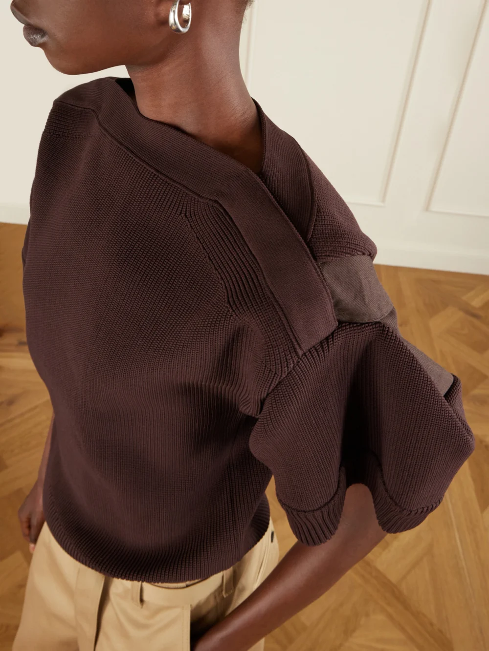 Close-up detail of the Sacai Ribbed-knit Top