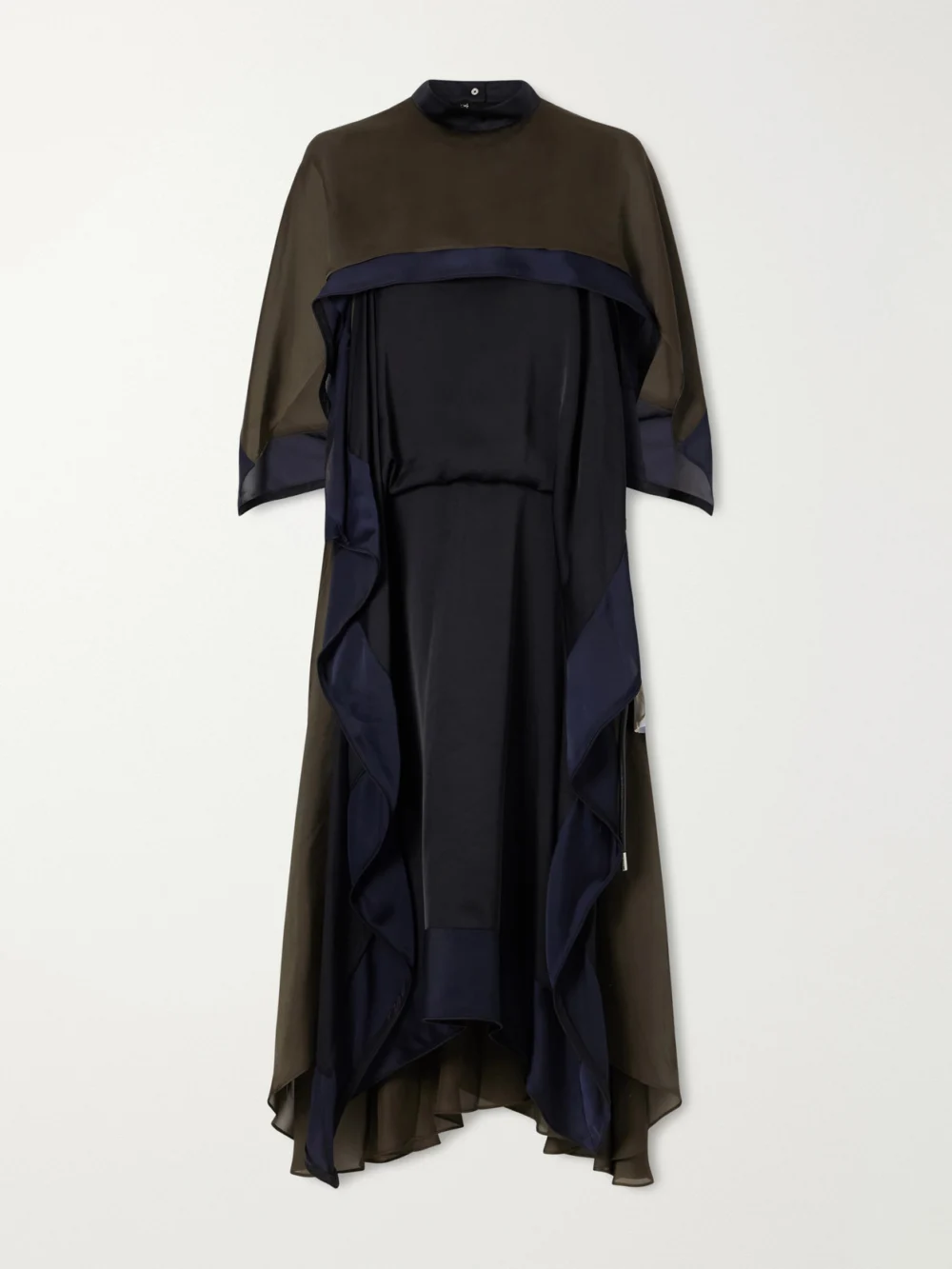 Sacai Satin Chiffon-trimmed Midi Dress in multi