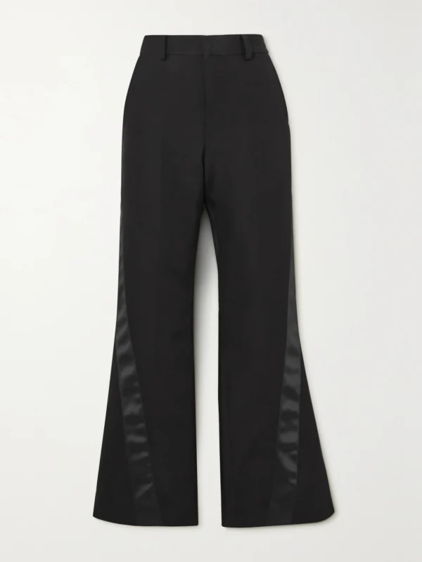 Sacai Satin-trimmed Silk and Cotton-blend Flared Pants