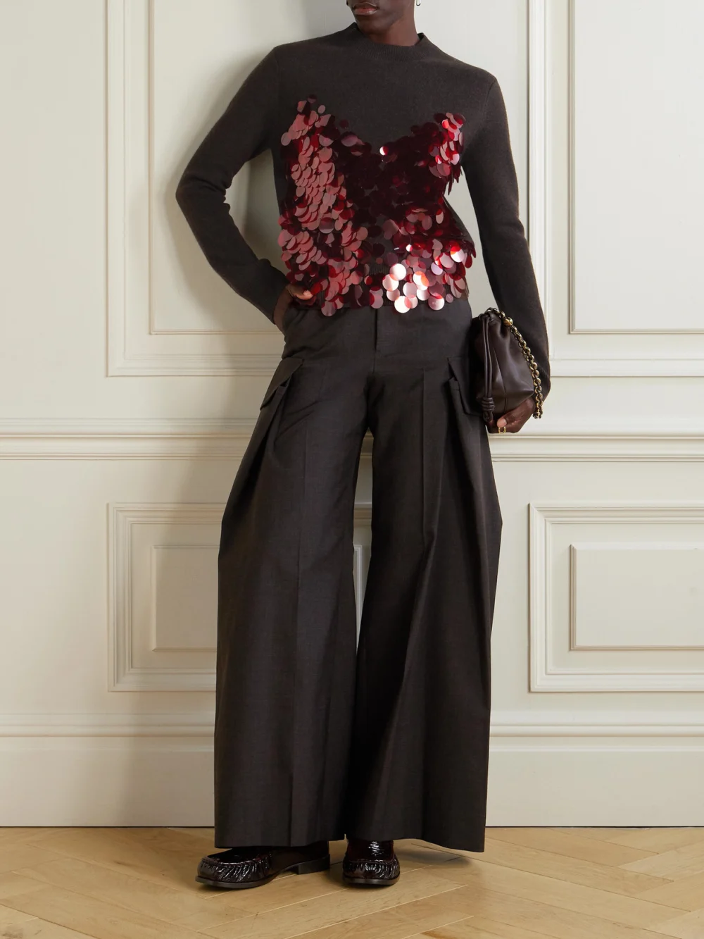 Sacai Sequined Wool Sweater, worn by a model