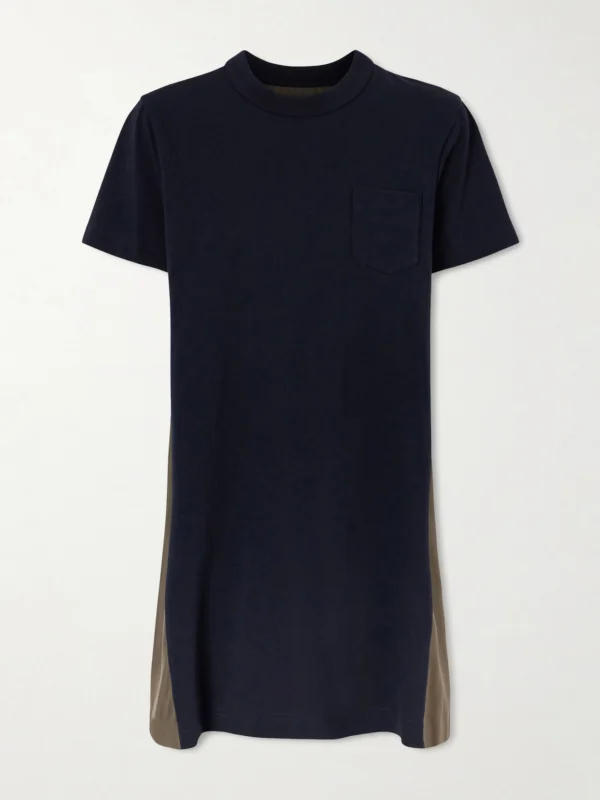 Sacai Shell-paneled Cotton-blend Jersey Mini Dress