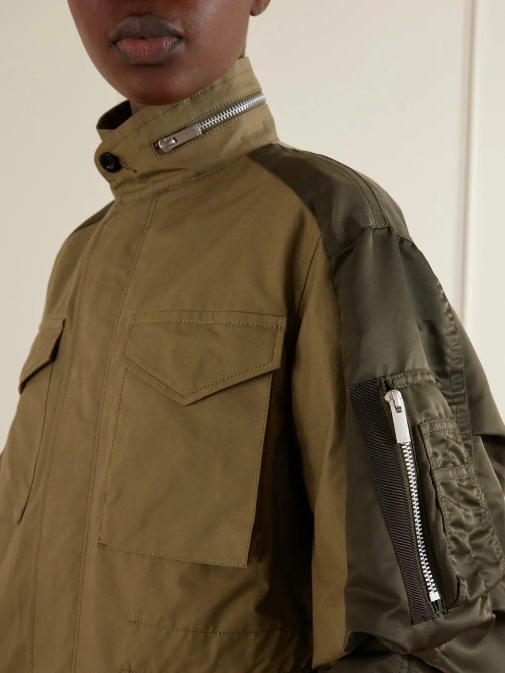 Close-up detail of the Sacai Shell-trimmed Cotton Jacket