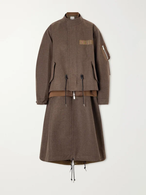 Sacai Shell-trimmed Wool-flannel Coat