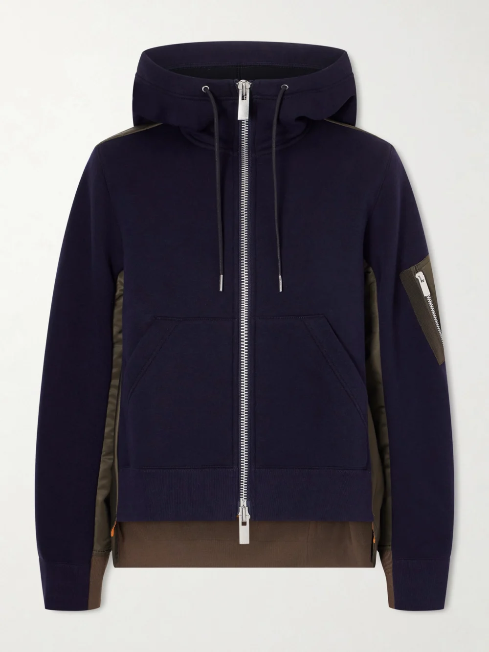 Sacai Sponge Sweat Shell-paneled Cotton-blend Jersey Zip-up Hoodie in blue