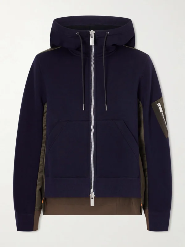 Sacai Sponge Sweat Shell-paneled Cotton-blend Jersey Zip-up Hoodie