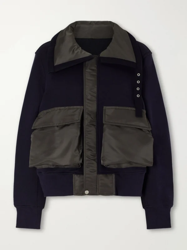 Sacai Sponge Sweat Shell-trimmed Cotton-blend and Wool Jacket