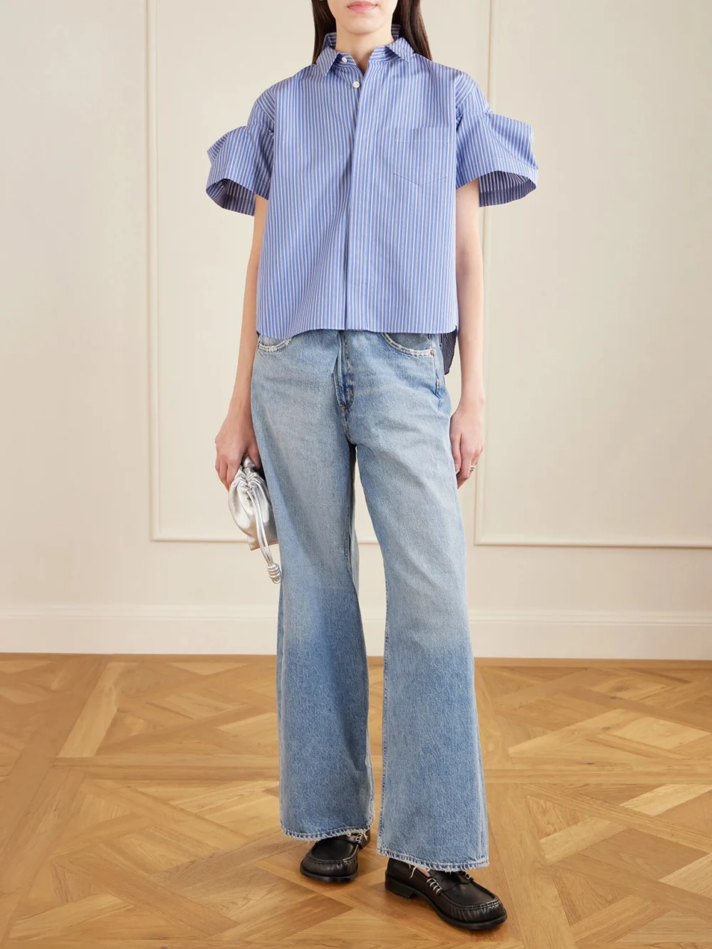 Sacai Striped Cotton-blend Poplin Shirt, worn by a model