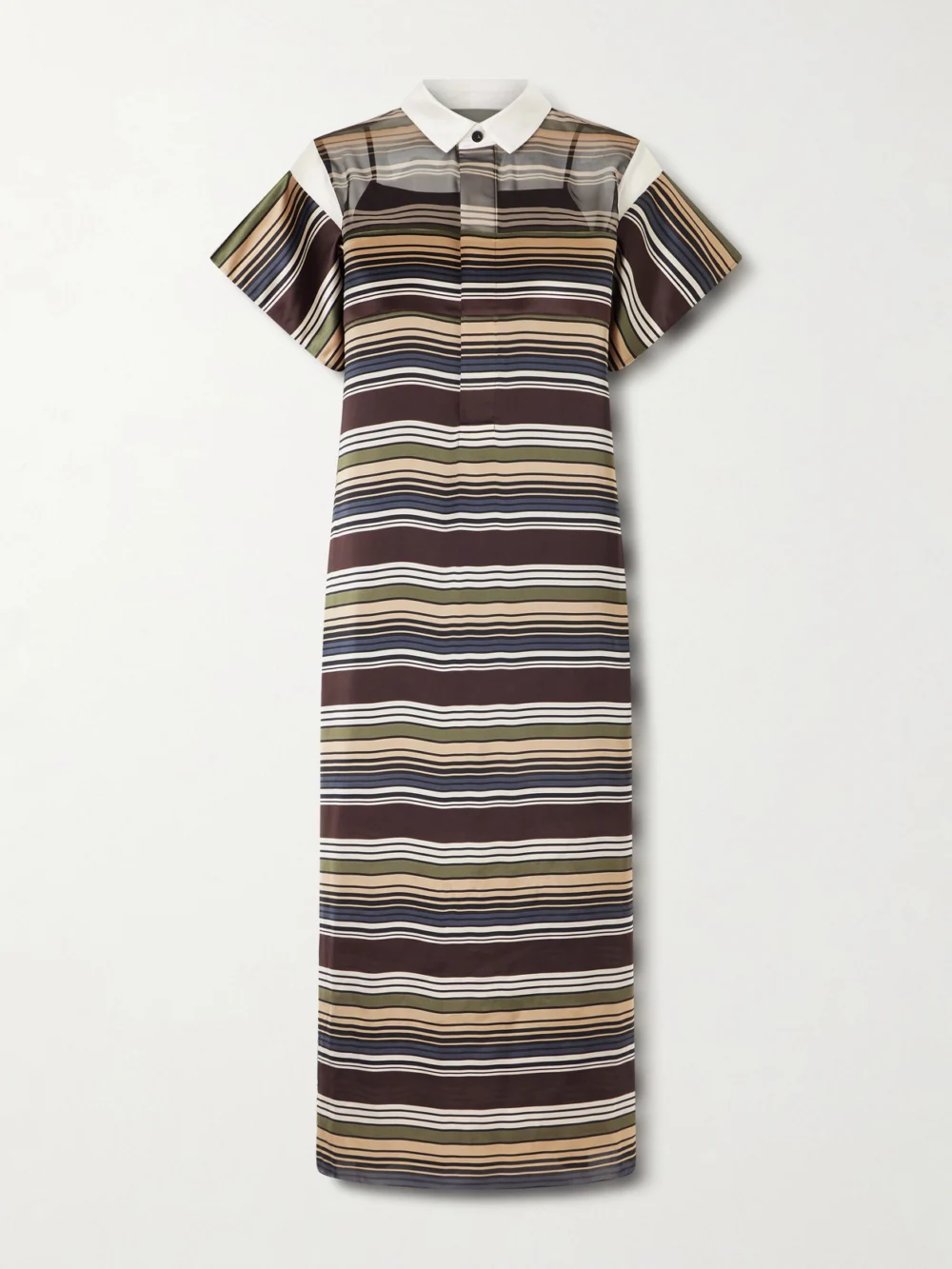 Sacai Striped Organza and Satin Midi Dress in brown