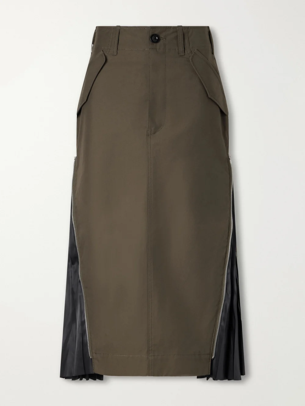 Sacai Weather Cotton-twill Midi Skirt in gray green