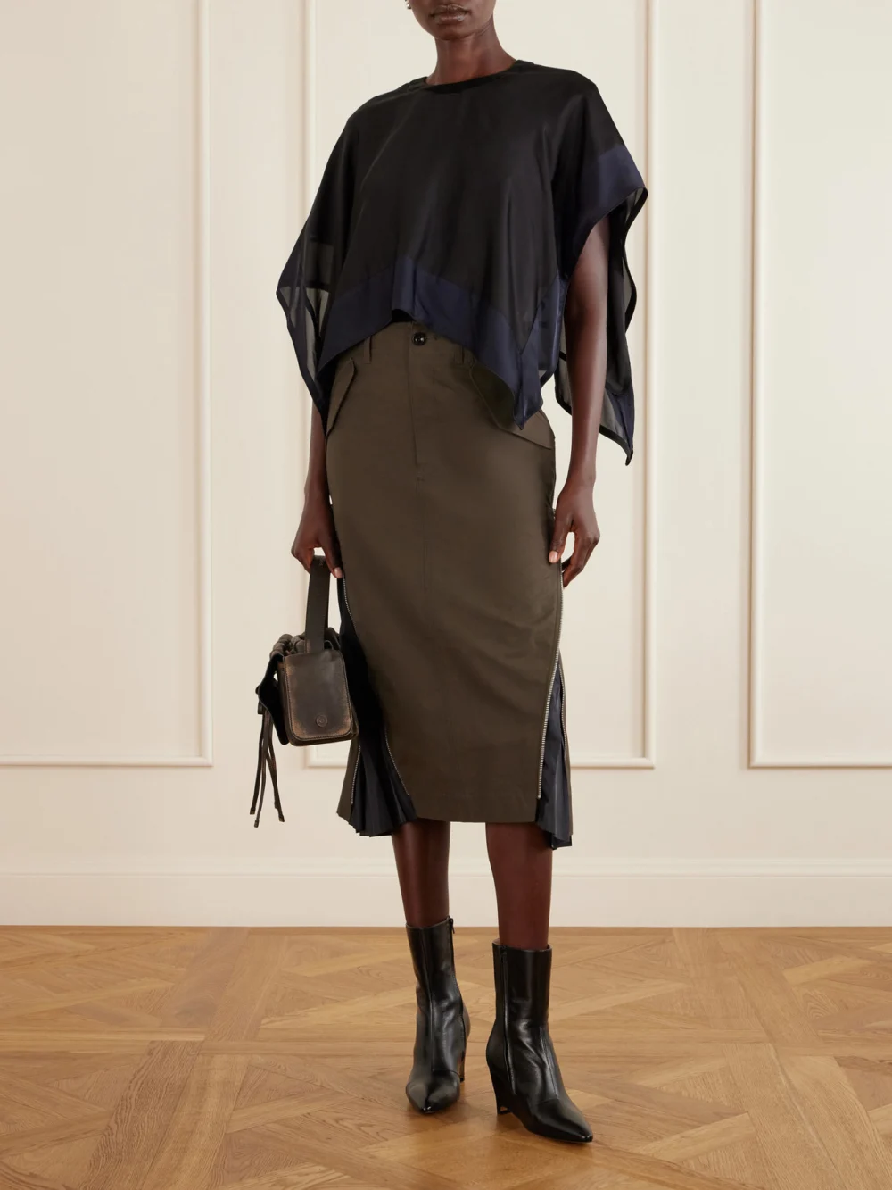 Sacai Weather Cotton-twill Midi Skirt, worn by a model