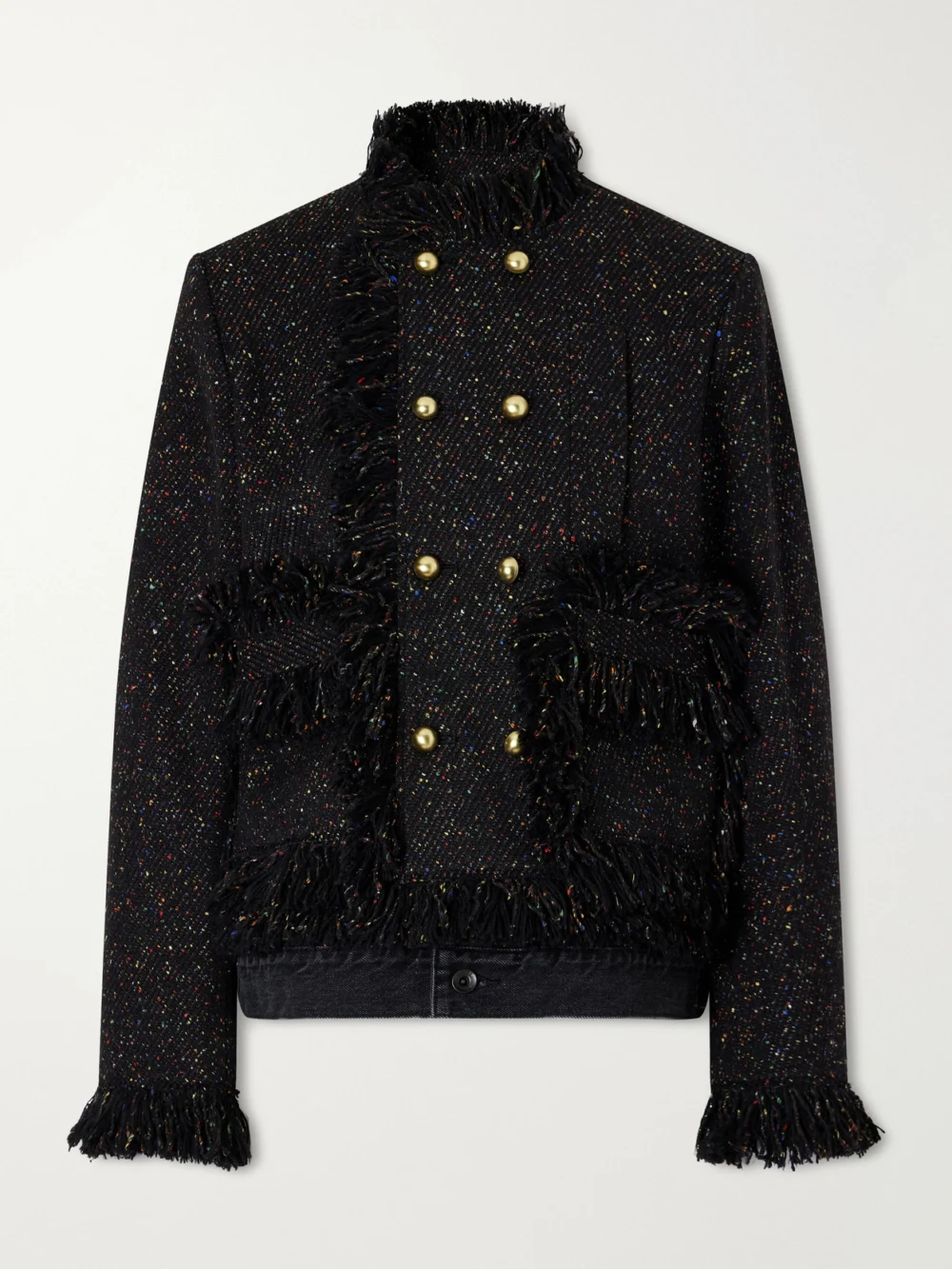 Sacai Wool-blend Tweed Bouclé and Denim Jacket in black