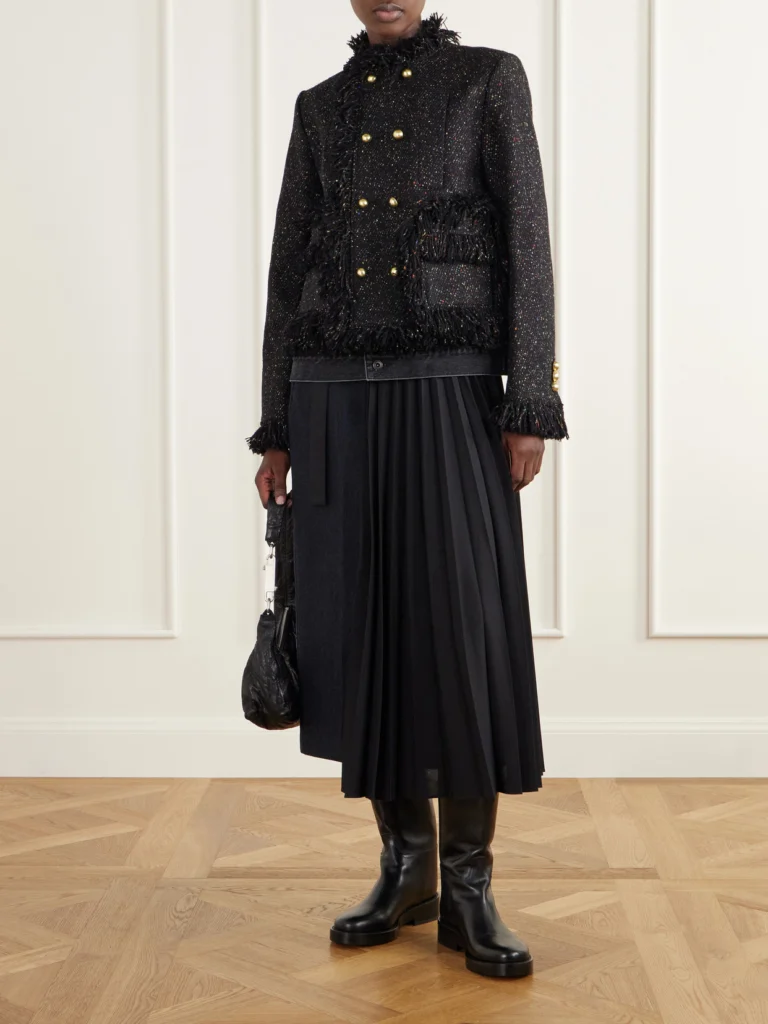 Sacai Wool-blend Tweed Bouclé and Denim Jacket
