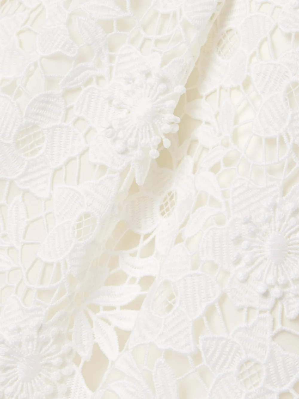 Close-up detail of the Safiyaa Alani Belted Pleated Guipure Lace Midi Dress