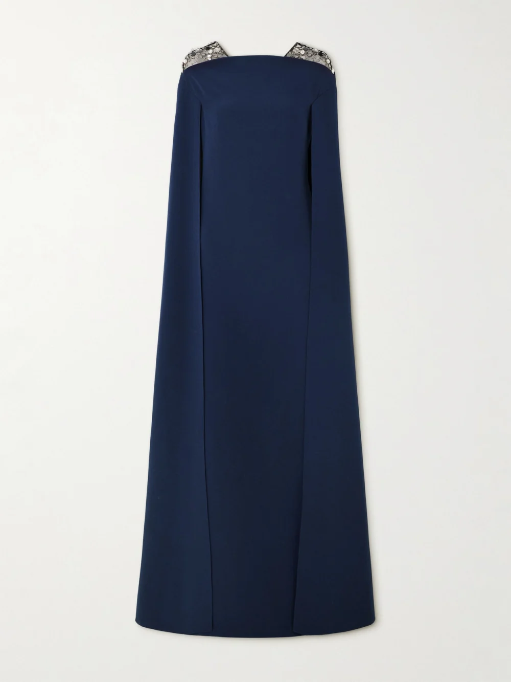 Safiyaa Aleyna Cape-effect Embellished Tulle-trimmed Crepe Gown in navy