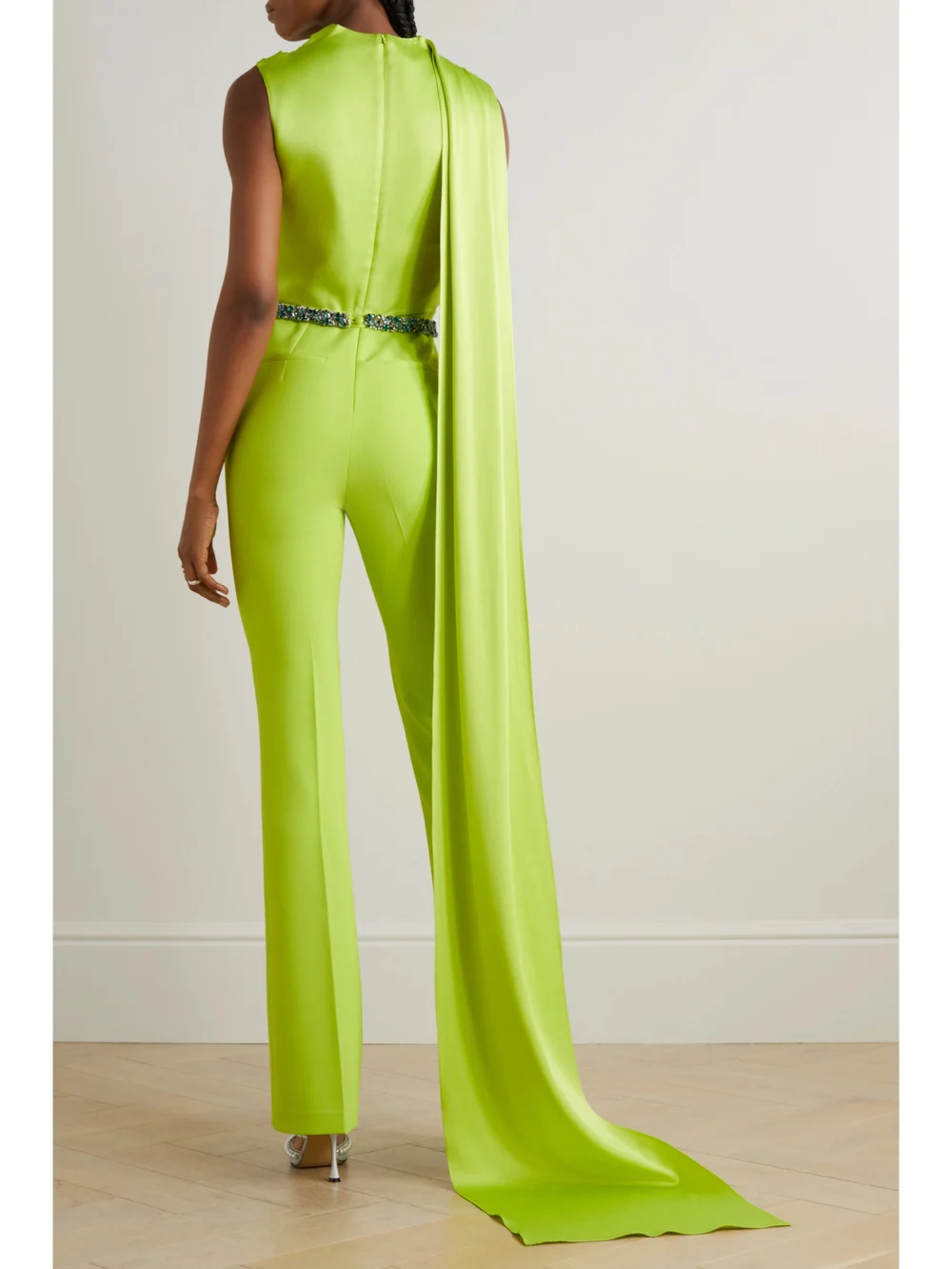 Back view of the Safiyaa Cara Draped Satin and Crepe Jumpsuit