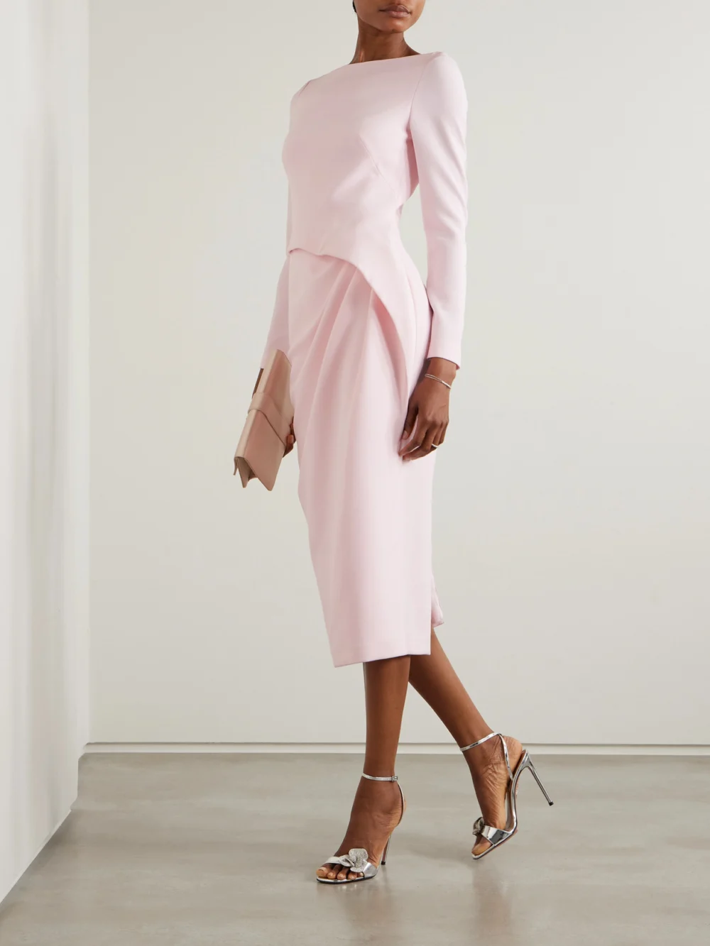 Safiyaa Craina Draped Crepe Midi Dress, worn by a model