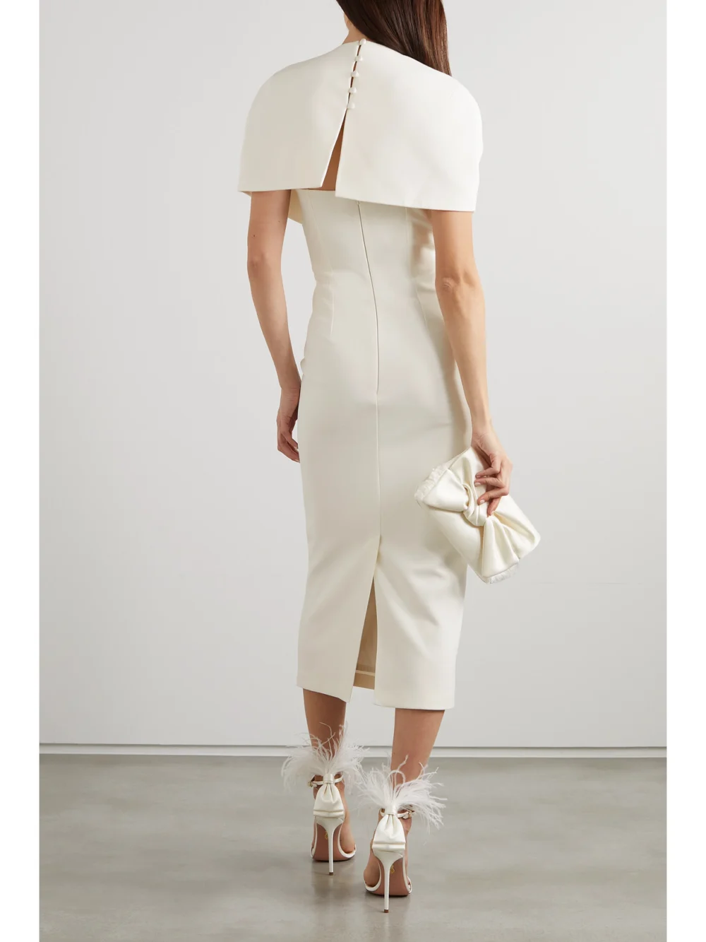 Back view of the Safiyaa Flora Cape-effect Crepe Midi Dress