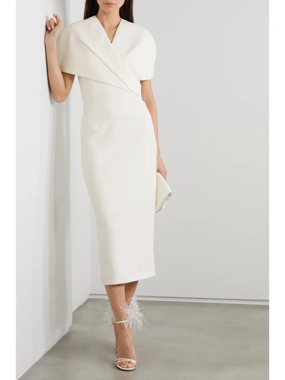 Safiyaa Flora Cape-effect Crepe Midi Dress, worn by a model