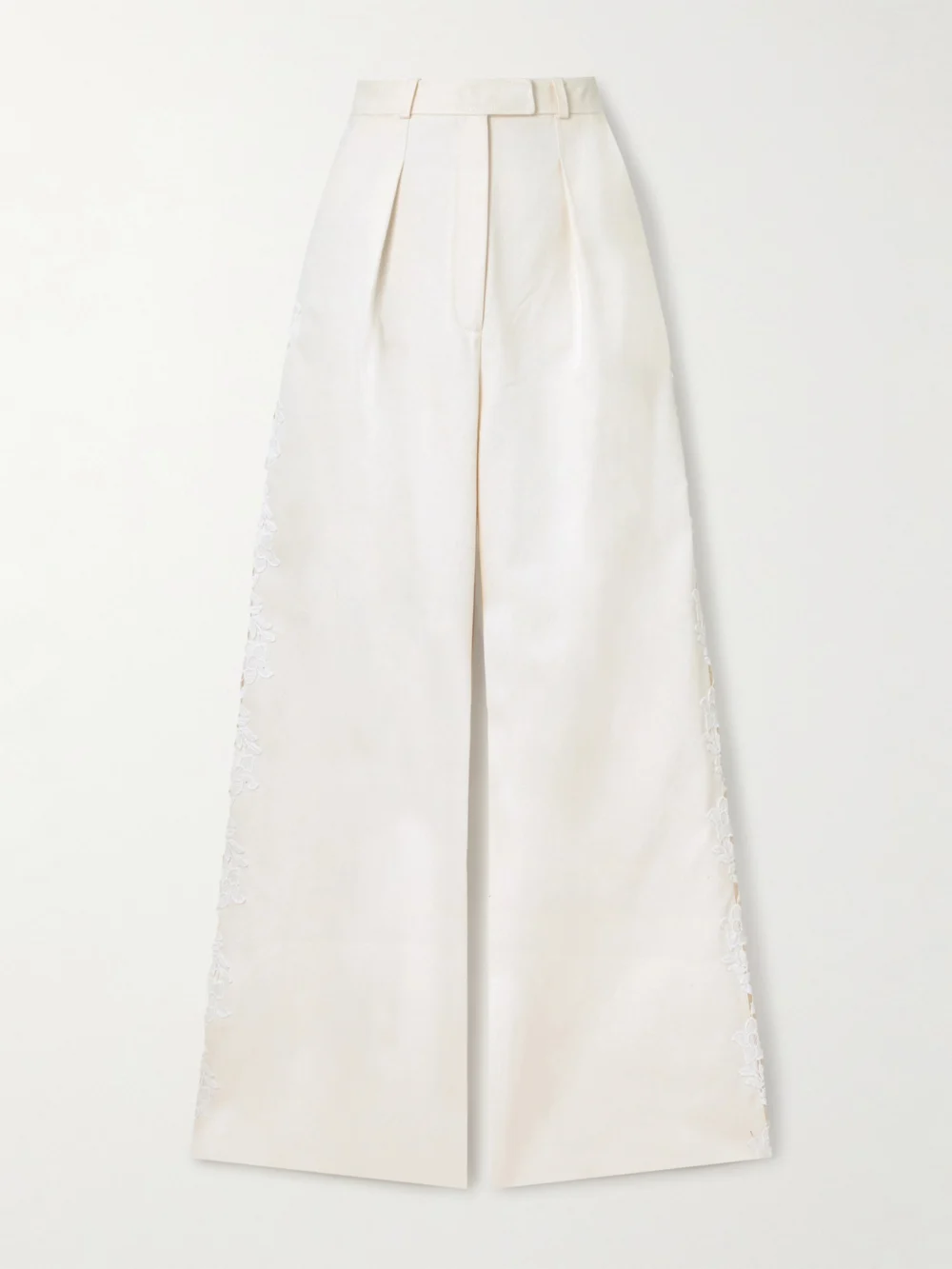 Safiyaa Fredan Guipure Lace-trimmed Cotton-twill Wide-leg Pants in ivory