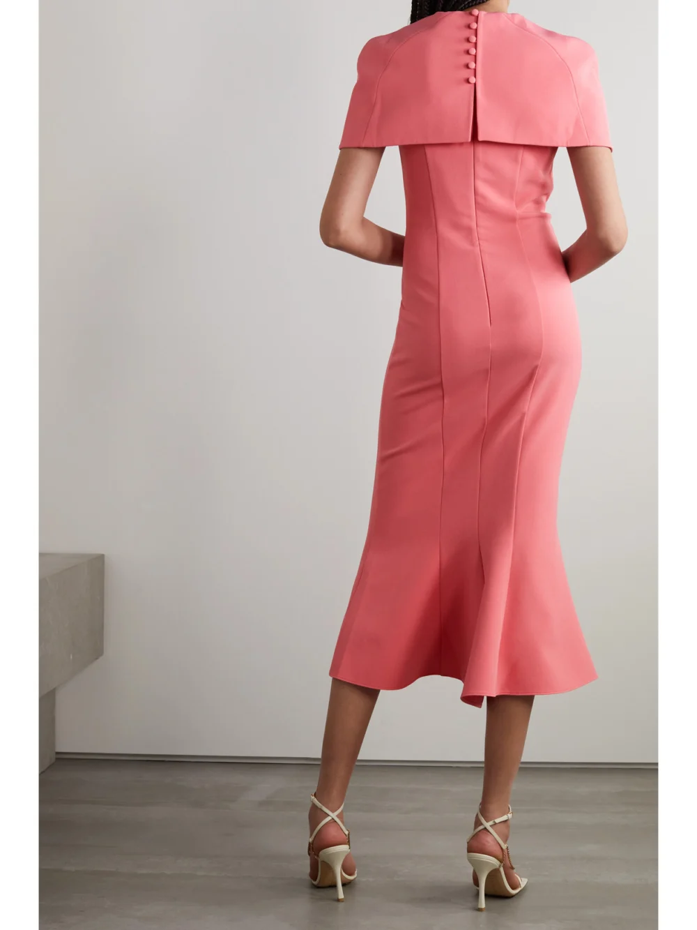 Back view of the Safiyaa Ginka Cape-effect Strech-crepe Midi Dress