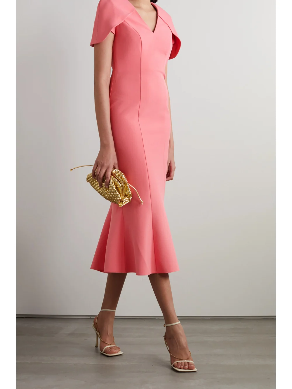 Safiyaa Ginka Cape-effect Strech-crepe Midi Dress, worn by a model