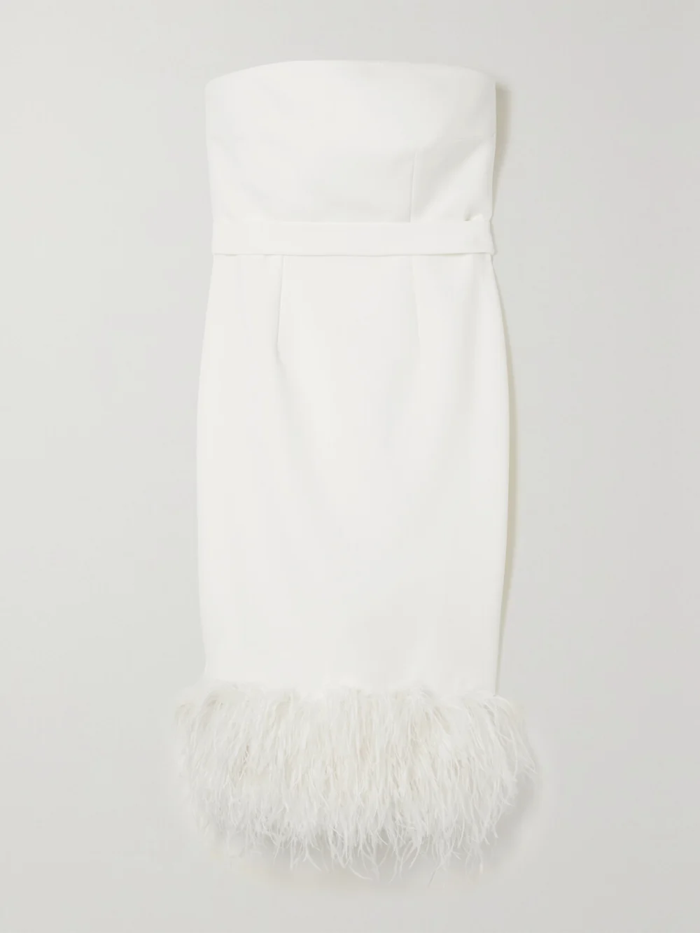 Safiyaa Goya Strapless Feather-trimmed Crepe Midi Dress in white