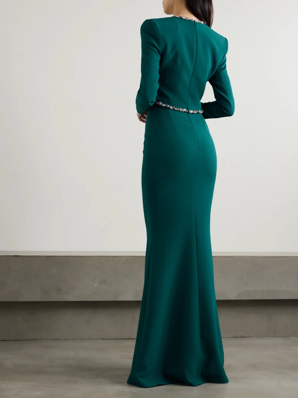 Back view of the Safiyaa Jana Crystal-embellished Stretch-crepe Gown