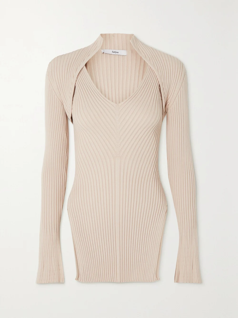 Safiyaa Nouvel Ribbed-knit Sweater and Tank Set in blush