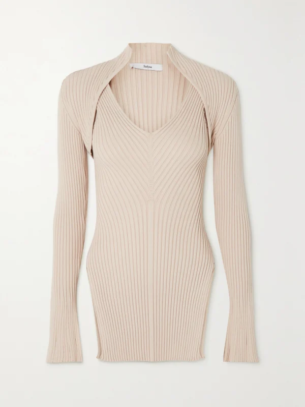 Safiyaa Nouvel Ribbed-knit Sweater and Tank Set