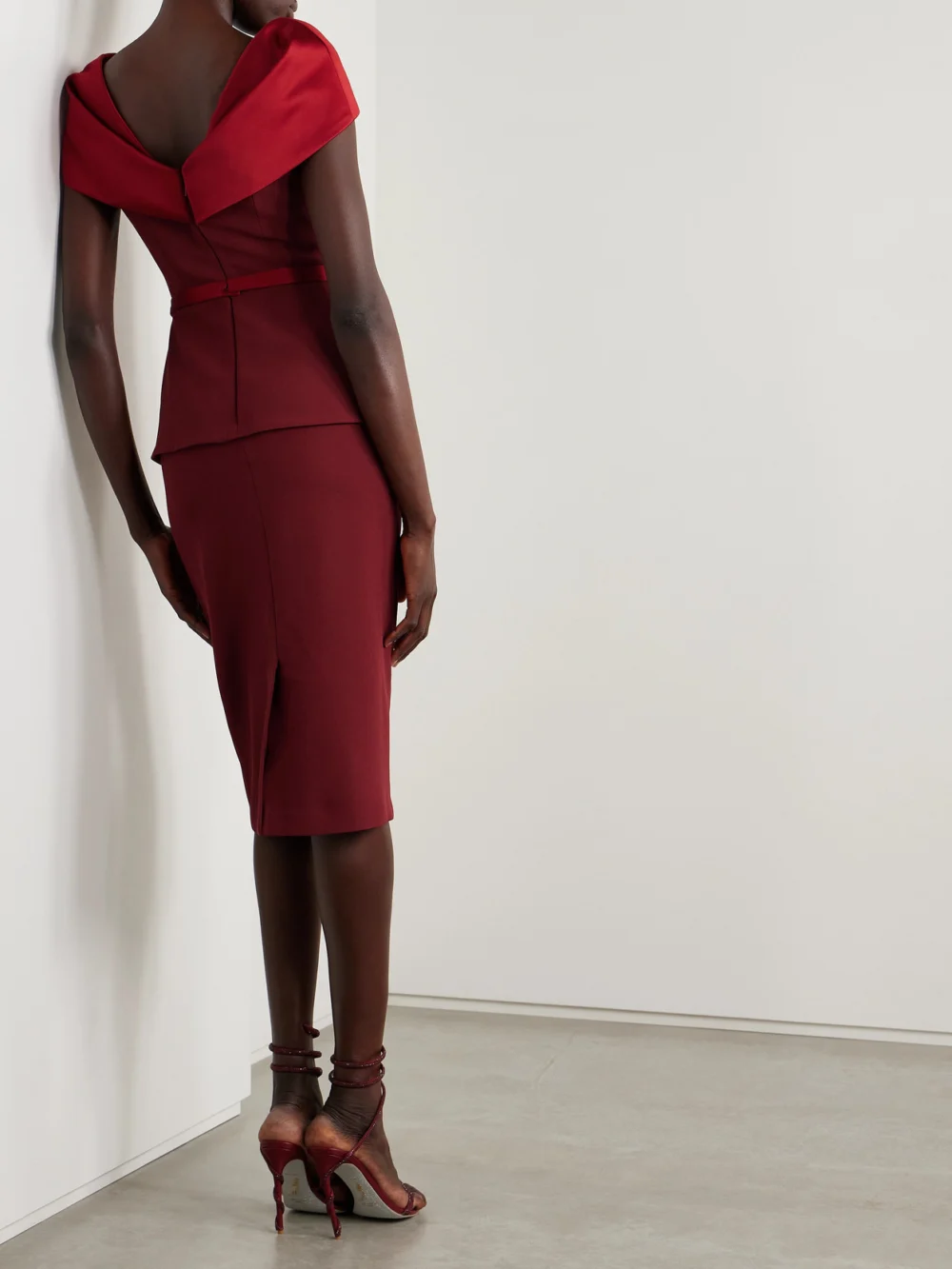 Back view of the Safiyaa Rella Satin-trimmed Crepe Midi Dress