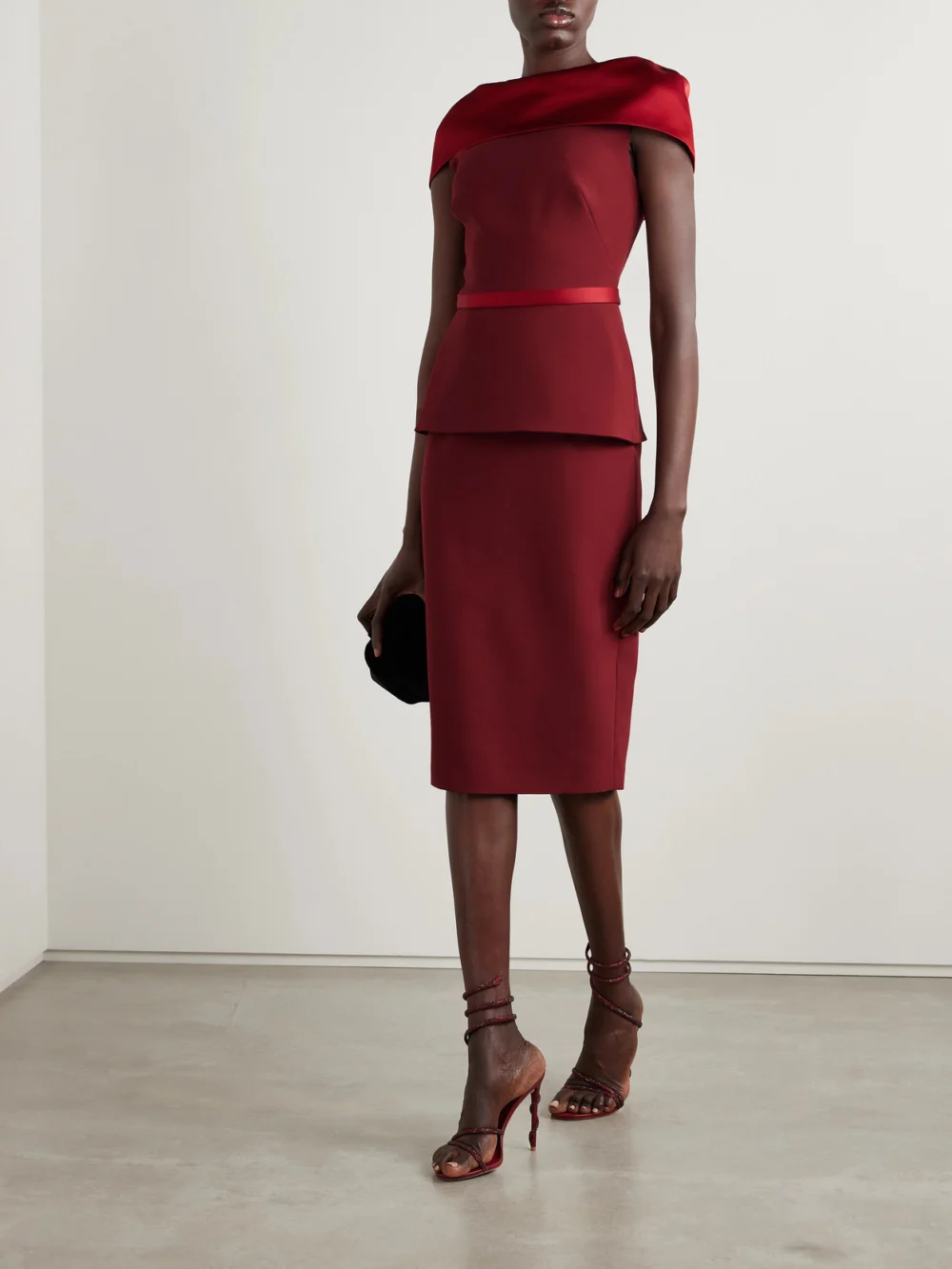 Safiyaa Rella Satin-trimmed Crepe Midi Dress, worn by a model
