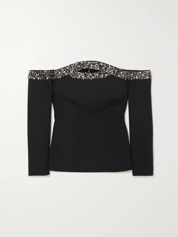 Safiyaa Roisin Off-the-shoulder Cutout Embellished Crepe Top