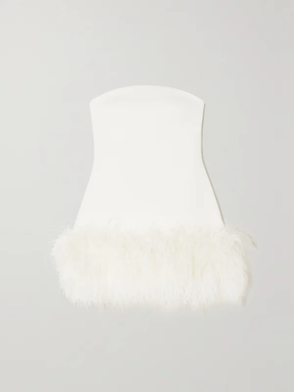 Safiyaa Rowan Strapless Feather-trimmed Stretch-crepe Mini Dress