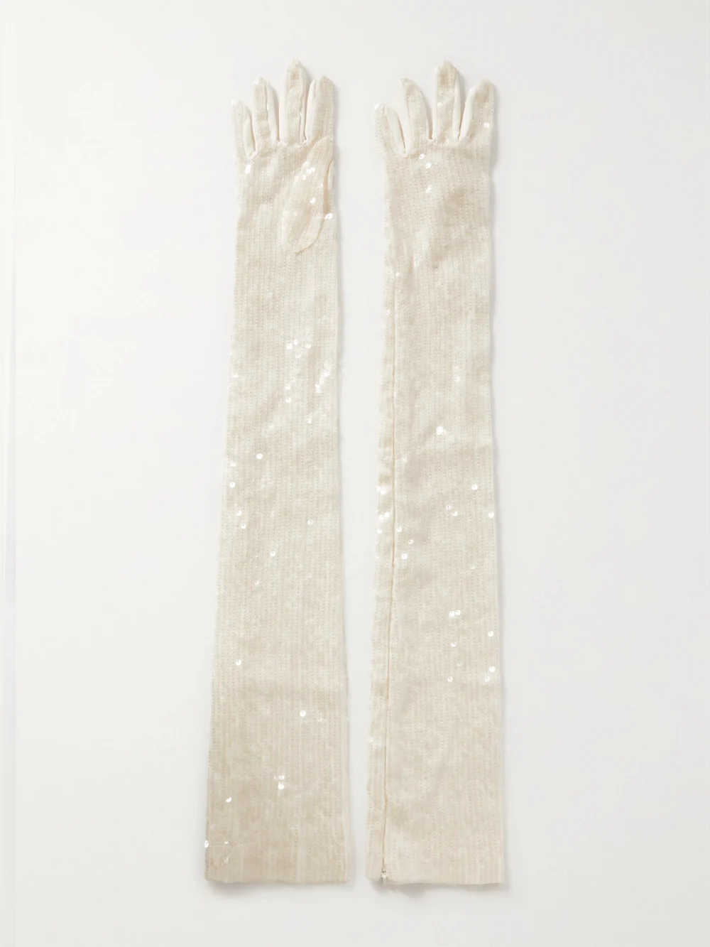 Safiyaa Sequined Satin Gloves in white