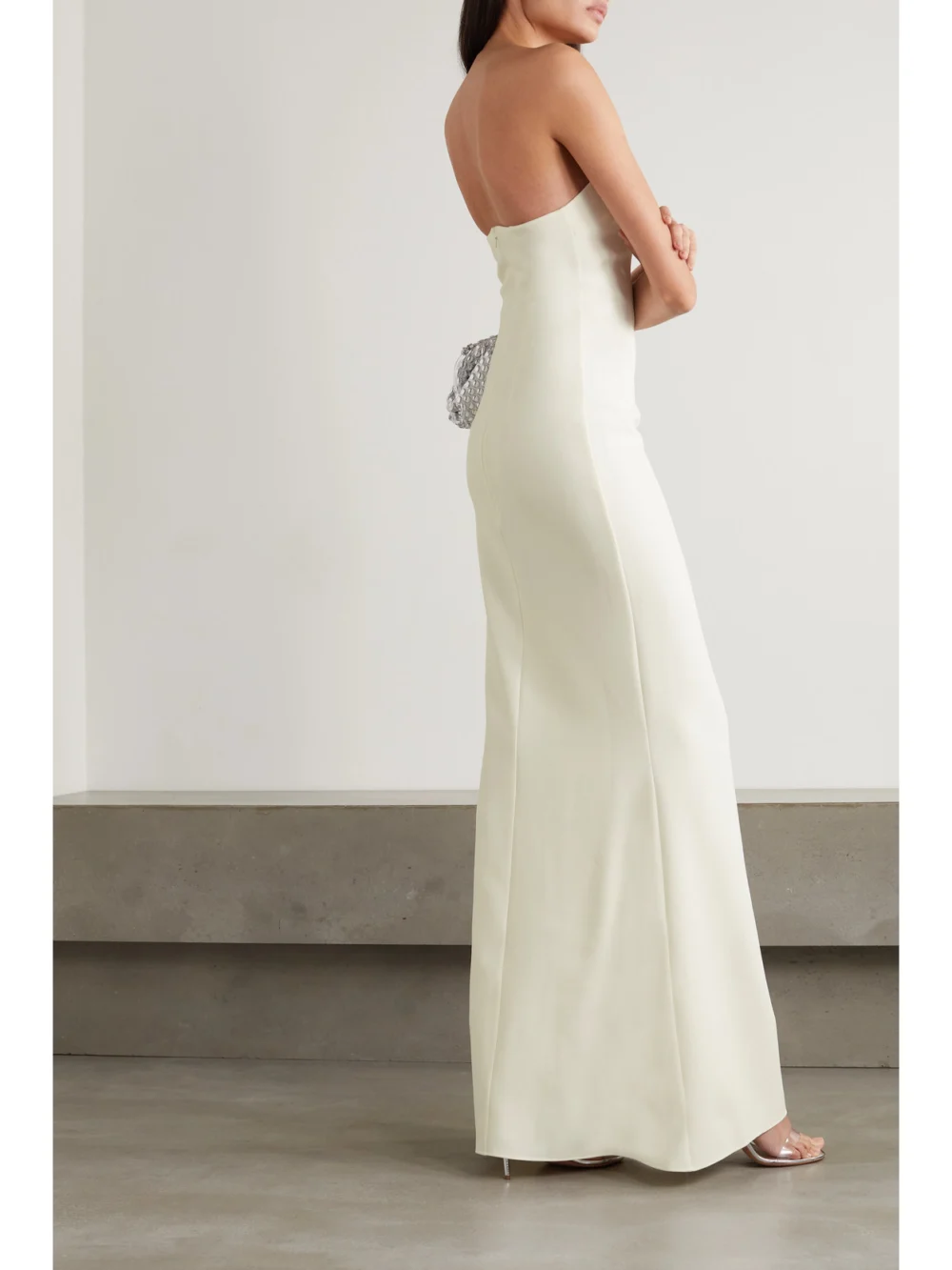 Back view of the Safiyaa Strapless Crepe Gown
