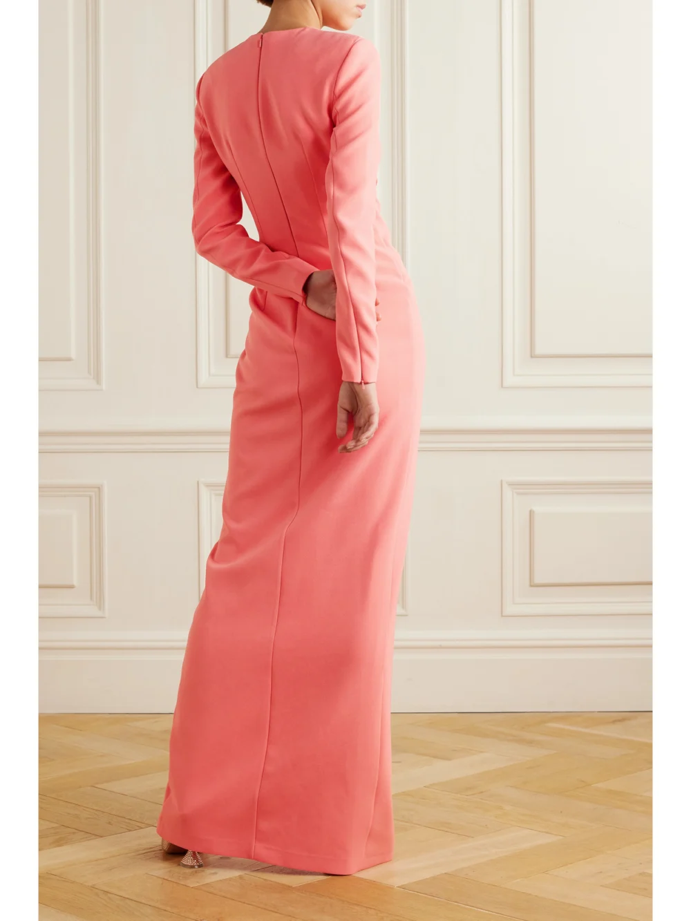 Back view of the Safiyaa Taylora Draped Crepe Gown