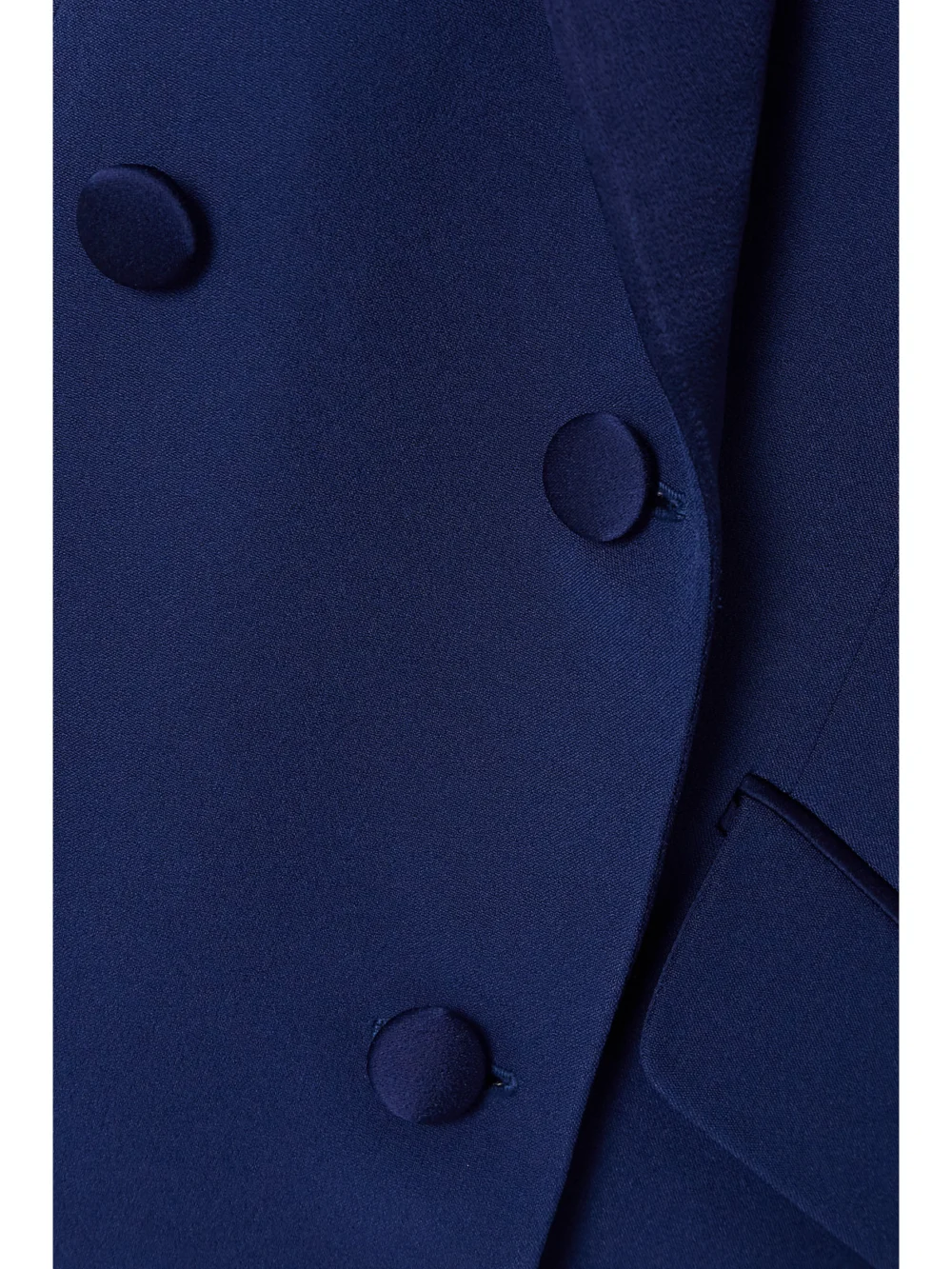 Close-up detail of the Safiyaa Wynnie Double-breasted Satin-trimmed Stretch-crepe Blazer