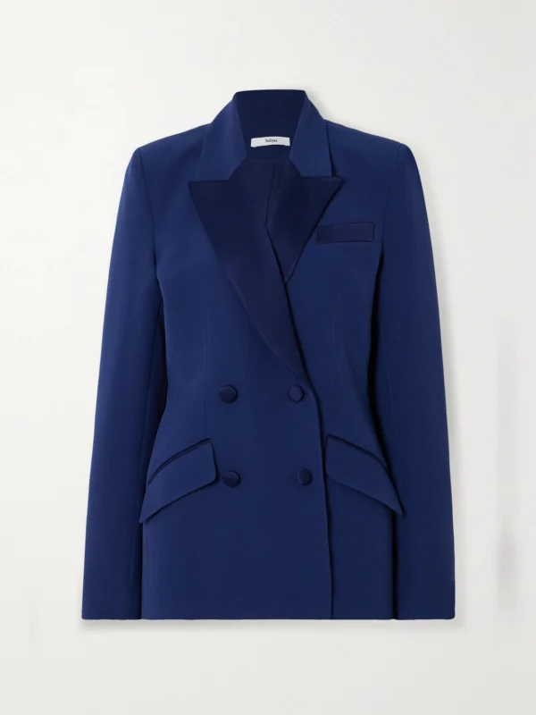 Safiyaa Wynnie Double-breasted Satin-trimmed Stretch-crepe Blazer